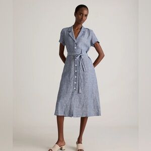 Chambray Stripe Linen Button Front Dress